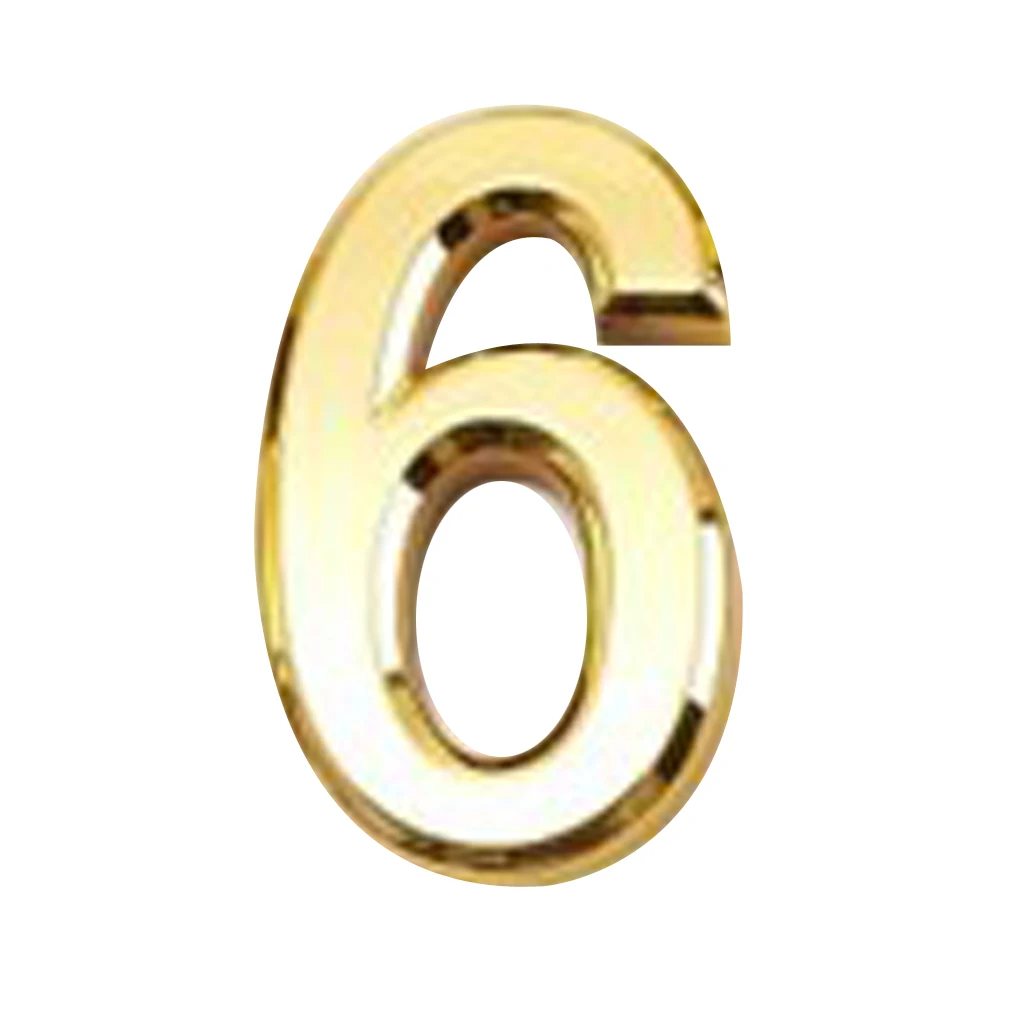 Self Adhesive Modern 3D Design House Hotel Door Numeric Digit 6 Plate Gold