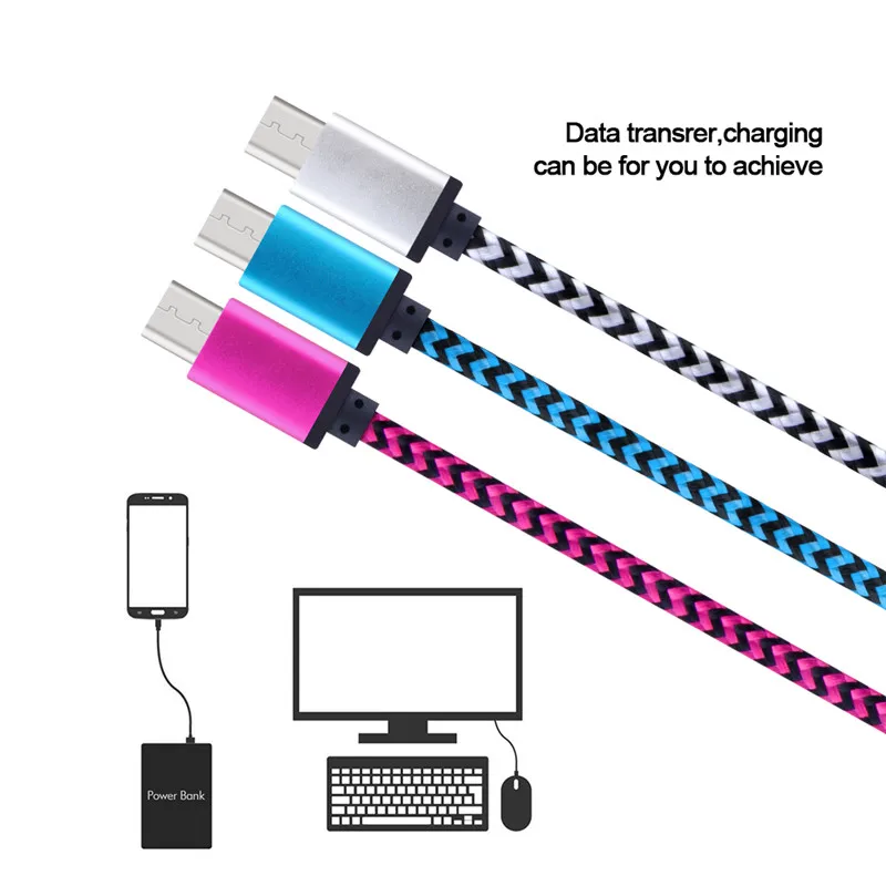 النايلون المصغّر usb كابل سريع كابل شاحن مزامنة بيانات الشحن الحبل ل شاحن هاتف محمول يعمل بنظام تشغيل أندرويد سامسونج هواوي Xiaomi ممن لهم سوني ا...