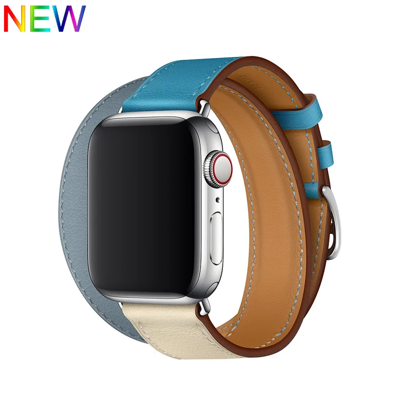 Хохлатый ремешок для apple watch band iwatch band Pulseira apple watch 5 4 44 мм 40 мм 42 мм 38 мм кожаный браслет для часов - Цвет ремешка: Lin Craie Bleu