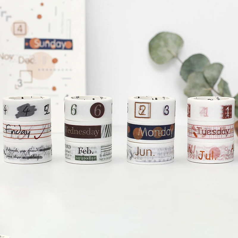 

3Pcs/lot 15mm Vintage Month/Week/Number Washi Tape Set Creative DIY Decorative Adhesive Tape Planner Stickers Scrapbook Supplies