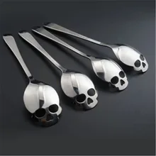 Cuchara de café de acero inoxidable, cuchara de postre con forma de Calavera, cucharilla de té de helado dulce de grado alimenticio, vajilla, envío directo