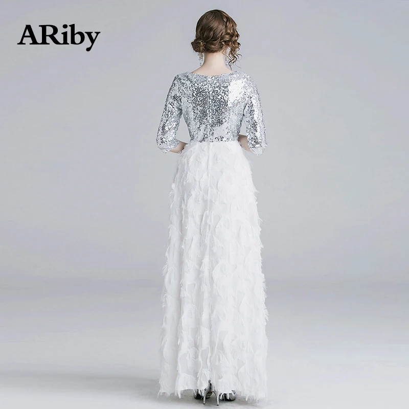 Women Dress Long Maxi Party White Dress 2019 Spring/Summer Lady Fashion Elegant Sequined+Tassel Patchwork V-Neck A-Line Dress