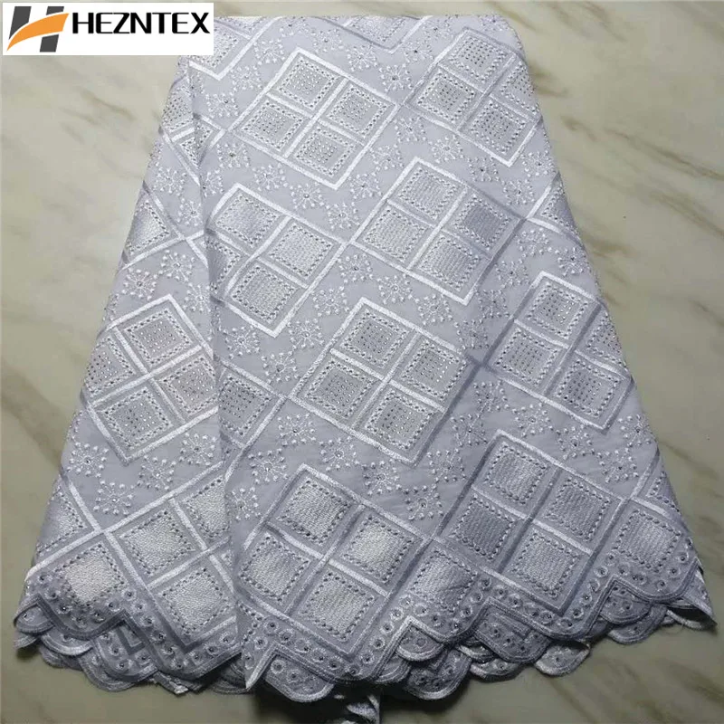 

White African Cotton Lace Fabrics High Quality Dry Lace Fabric With Stones Swiss Voile Lace In Switzerland For Party PLA35-1