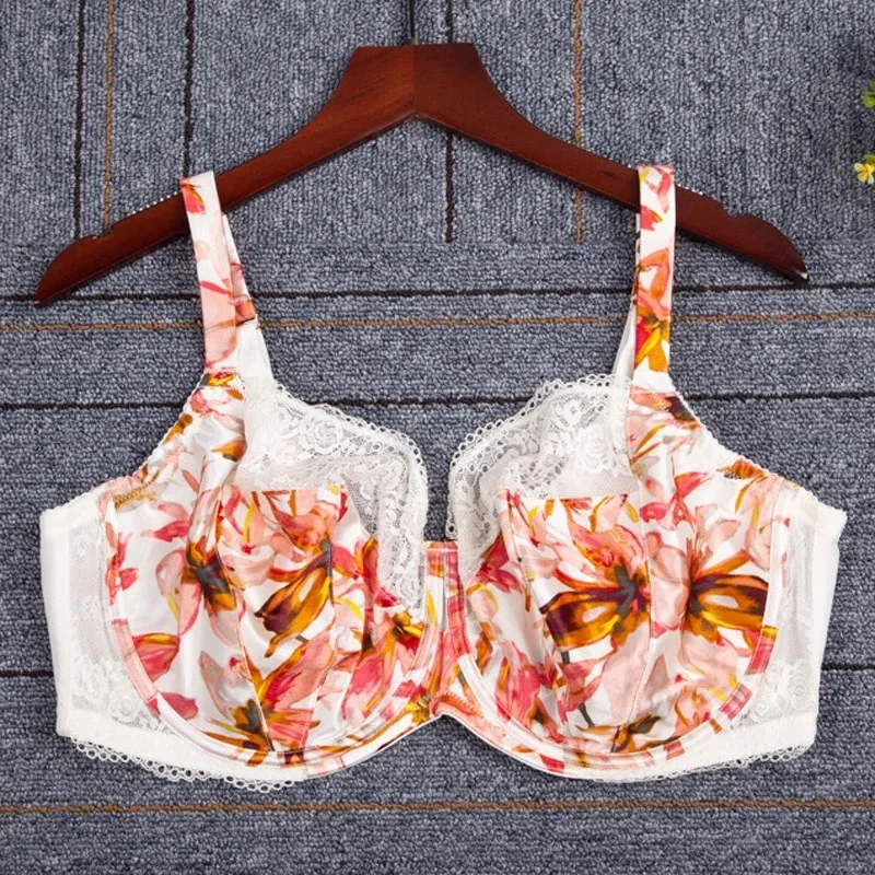 

32-40 DD E F G Women Underwire Plus Size Non Padded Slik Lace Sheer Ultra Thin Full Coverage Bra
