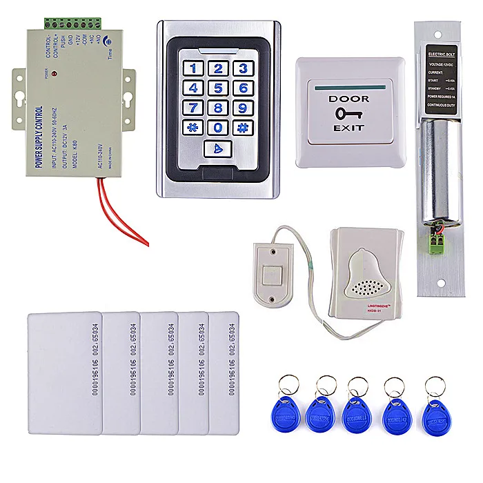 

DIY 125KHz RFID Metal Case Keypad Door Access Control System Full Kit Set + Electric Bolt Lock + Power Supply Free Ship