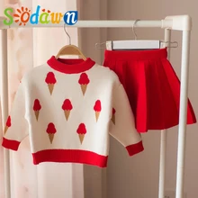 Sodawn/ г. Осенние комплекты одежды для детей; Рождественский комплект одежды для маленьких девочек из 2 предметов; свитер+ плиссированное платье; детская одежда; комплекты одежды