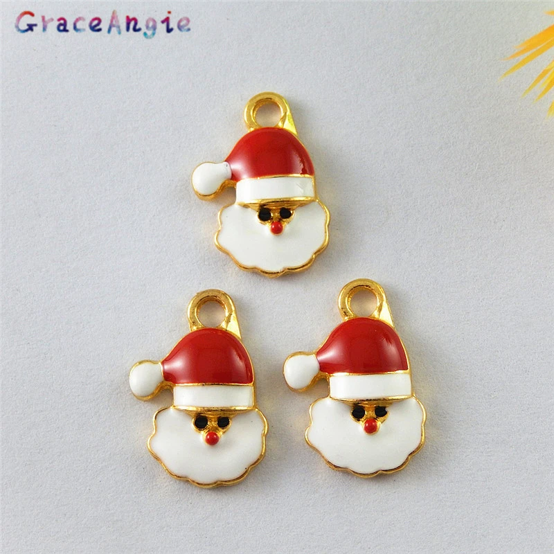 

GraceAngie 10PCS Cute Baby Favors Gifts Enamel Bracelet Crafts DIY Key Chain Christmas Decoration Santa Claus Charms Pendant