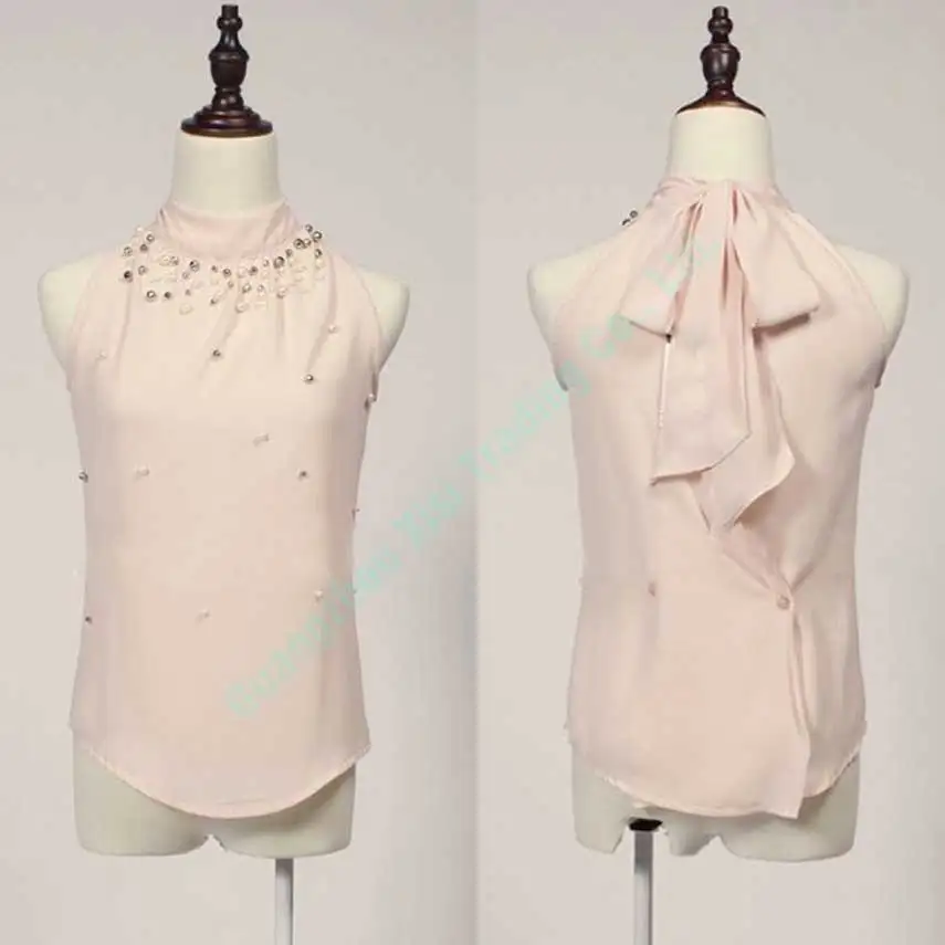 Новое поступление Модная женская модная блузка из шифона Водонепроницаемая Женская водолазка шифоновая блузка рубашка женские топы - Цвет: Pink