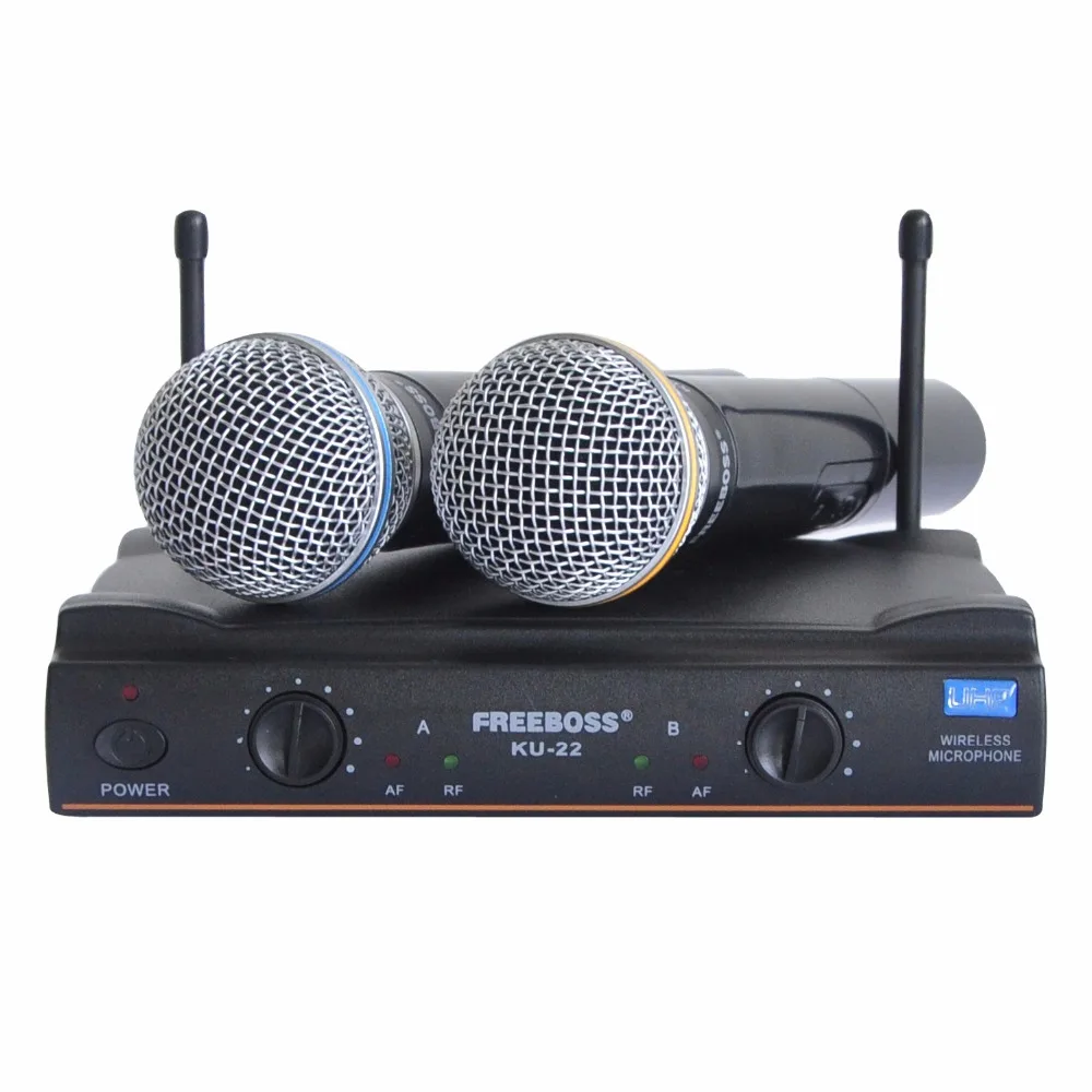 Freeboss KU 22 UHF Long Range Dual Channel 2 Handheld Mic Transmitter Professional Karaoke UHF Wireless