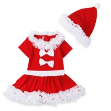 Рождественское платье Санта-Клауса для маленьких девочек+ шапка, костюм, Рождественская одежда, новогоднее платье, костюм принцессы