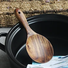 Cuchara de madera de teca para arroz, cuchara de madera, cucharón, cuchara grande para servir, utensilios de cocina de madera, vajilla