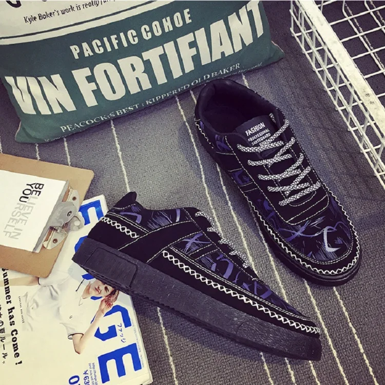 Spring Autumn Man Casual Shoes Canvas Breathable Lace Up Fashion Graffiti Hard-Wearing Korean Walking Flat Shoes Man Sewing (7)