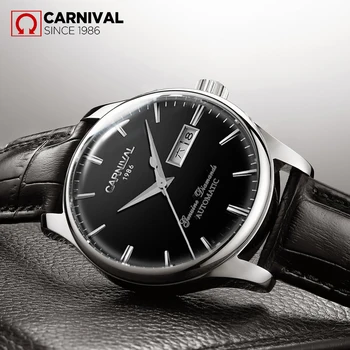 CARNIVAL Men's Self-Wind Luxury Mechanical Watches Water Resistant Automatic Classic Leather Wrist Watche Men Reloj Hombre weide brand leather sport quartz watches men water resistant mehanical hand wind analog automatic self wind luxury clock saat