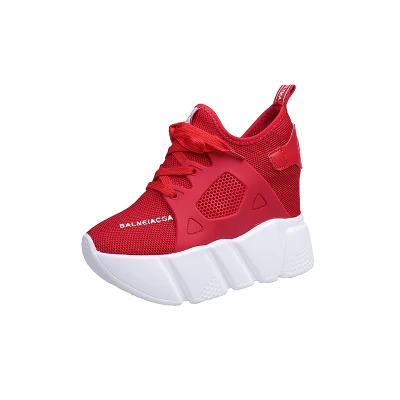 Г., летняя женская обувь на высокой платформе повседневная обувь, увеличивающая рост дышащие кроссовки на толстой подошве 12 см белые кроссовки - Цвет: Красный