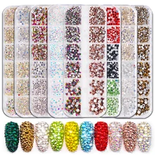 1 Набор, разноцветные стеклянные стразы с плоской задней частью, хрустальные стразы, 3D Шарм, драгоценные камни, маникюрный набор для украшения ногтей
