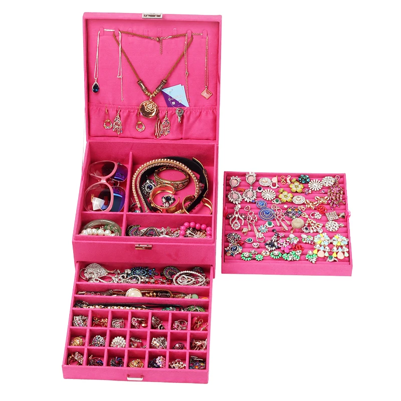 Caja de regalo de Año Nuevo para joyero caja grande exquisita caja de maquillaje organizador de joyería Regalo de Cumpleaños de graduación para niña 203 - 3