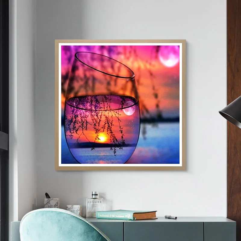 5D Diamond Painting Landscape Bottle Glass Scenery Diamond Embroidery Sunset Cross Stitch Mosaic Needlework Home Decor