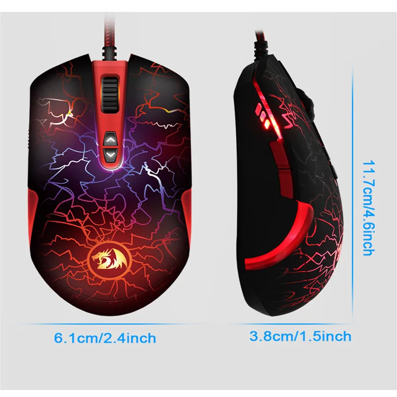 Wired Redragon M701 Lavawolf 6400DPI Optical Gaming Mouse 7 Programmable Buttons LED Professional Gaming Mouse 40AP1508