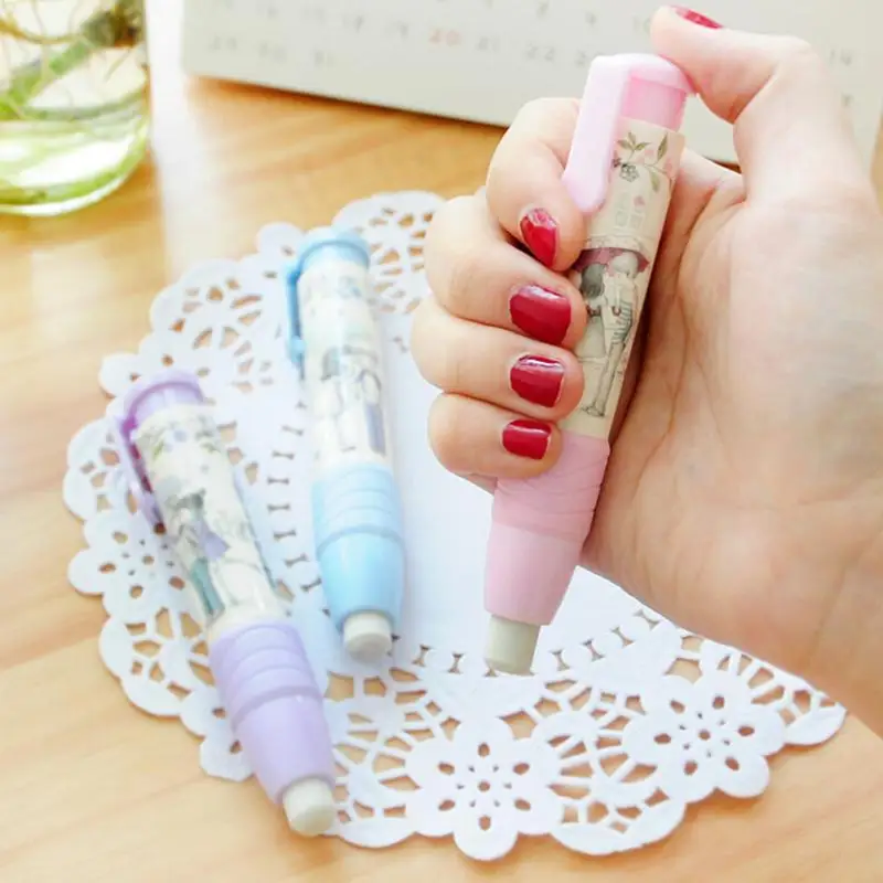 Cute Designer Students Pen Shape Eraser Rubber 3 Colors Pencil Erasers