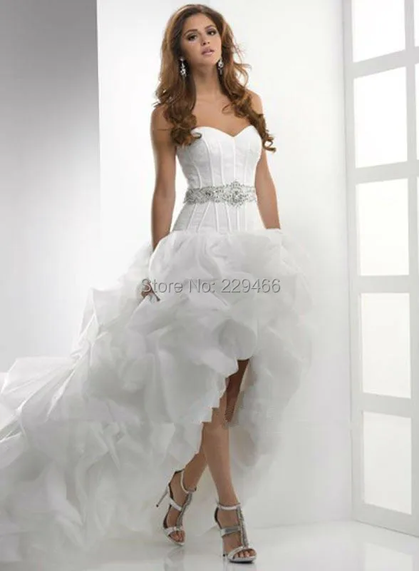 High Low Sweetheart Beaded Belt Organza Wedding Dress Plus Size