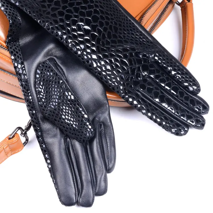 40cm-70cm Women's Ladies Real leather Snake print Leather Black Overlength Party Evening long gloves