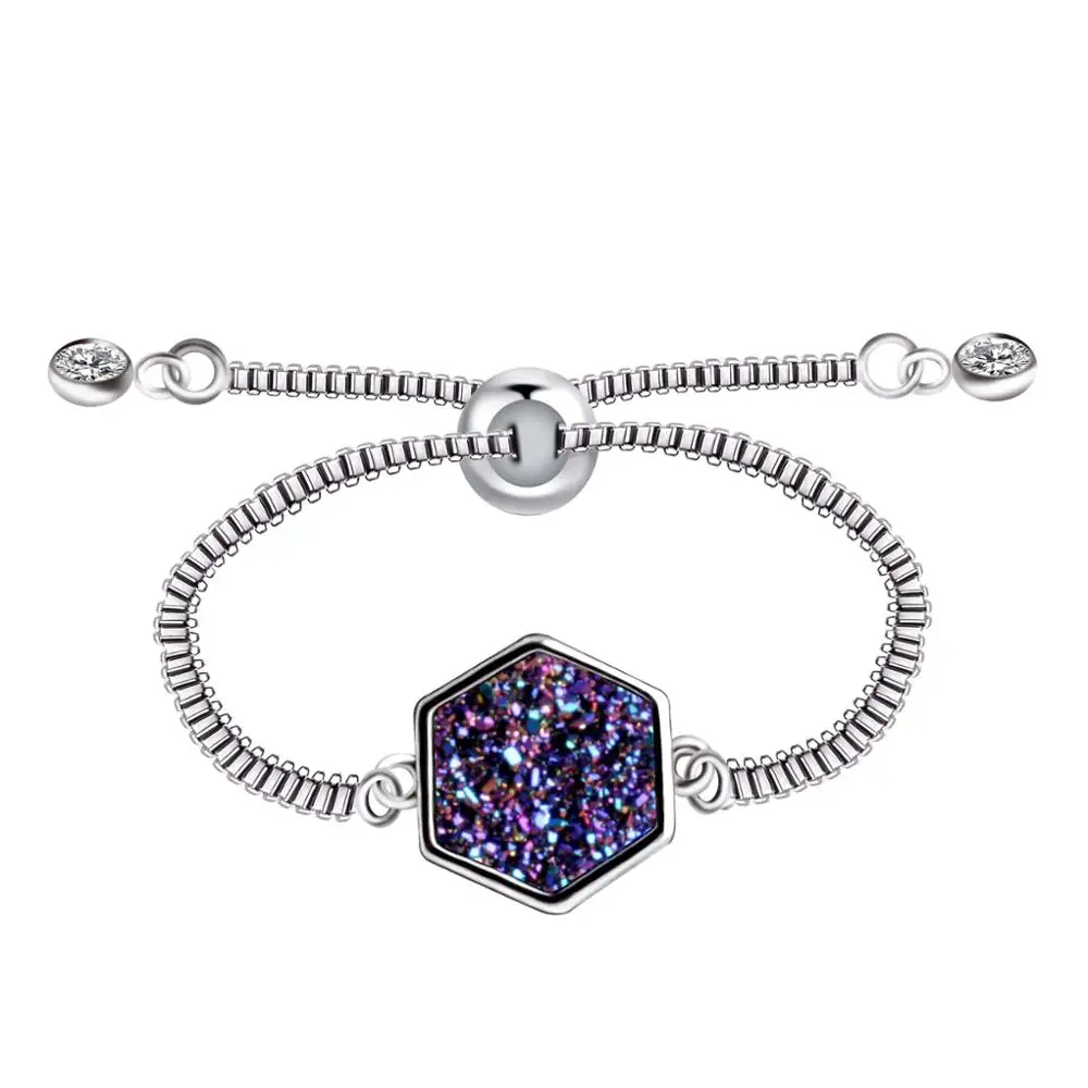 Новинка, FINE4U B021, натуральный Амулет из друзы камней, браслет, Регулируемая цепочка, звено, браслет для женщин, свадебные украшения - Окраска металла: Purple