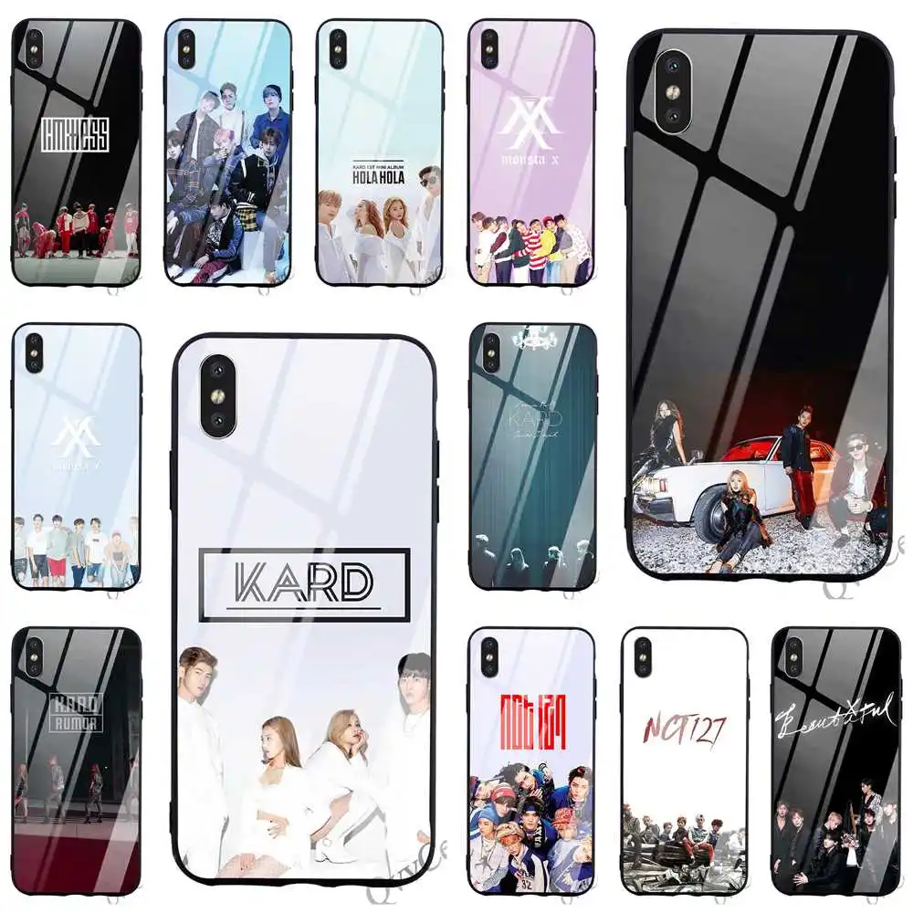 

Fashion KPOP K.A.R.D MONSTA X NCT Tempered Glass Phone Case for iPhone 6S Cover 8 XR X 7 Plus 6 5 5S SE Xs Max Cases