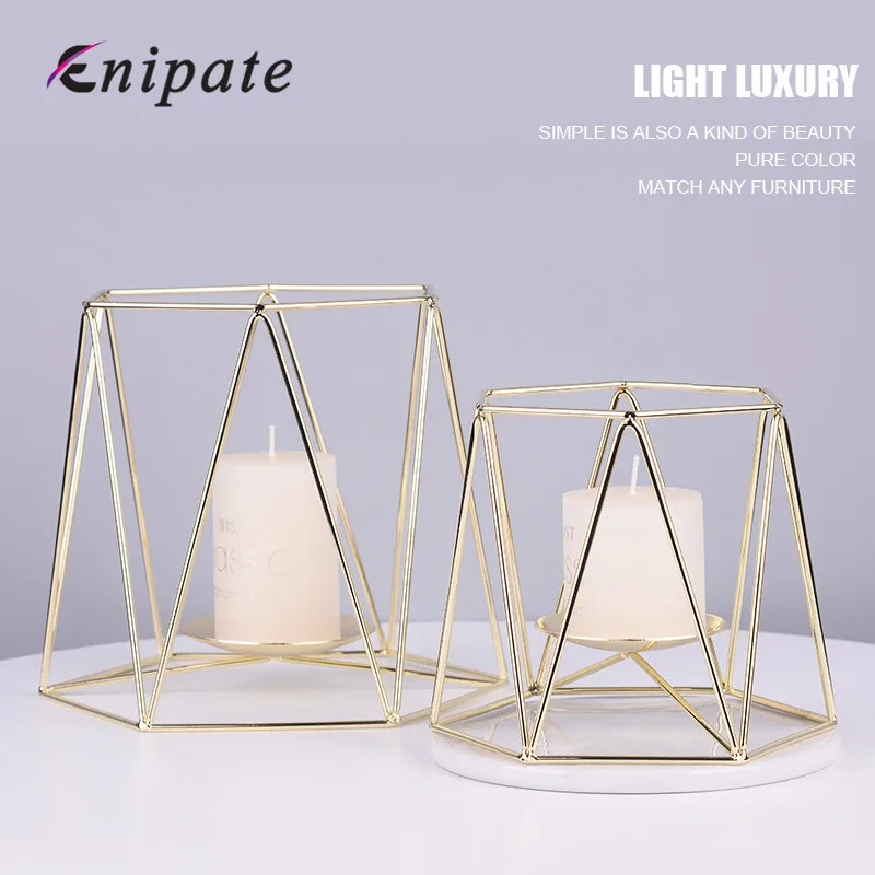 

Enipate Nordic Rose Gold Wrought Iron Geometric Candlestick Ornaments Candle Holder Candlelight Wedding Home Decoration Crafts