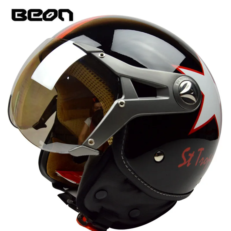 BEON 120, модный шлем, мотоциклетный шлем, половина лица, четыре сезона, casco moto beon, шлемы, capacete, полушлем, электрический велосипед - Цвет: black red star