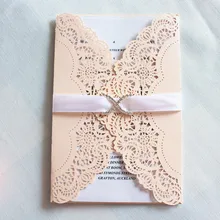 Свадебные пригласительные конверты со вставками телесного розового цвета, украшенные бриллиантами, печатная бумага для приглашений, 50 шт./партия