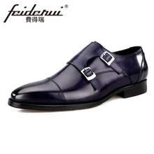 New Arrivla Genuine Leather Men's Double Monk Straps Round Toe Handmade Man Flats Luxury Designer Formal Dress Male Shoes BQL64 beautoday monk shoes women buckle straps genuine leather calfkin round toe lady flats handmade brogue style shoes 21408