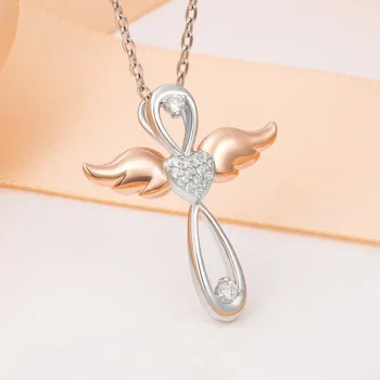 

925 Sterling Silver Cross Love Angel Pendant Necklace with Sparkling Zirconia 2020 Women's fine Jewelry Gift Free Shipping