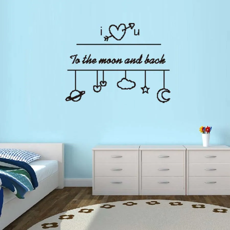 Wall Sticker I Love You To The Moon And Back Wall Decal Quote Kids Room Decor Decals  For Nursery  Childrens Bedroom Love Quote (4)