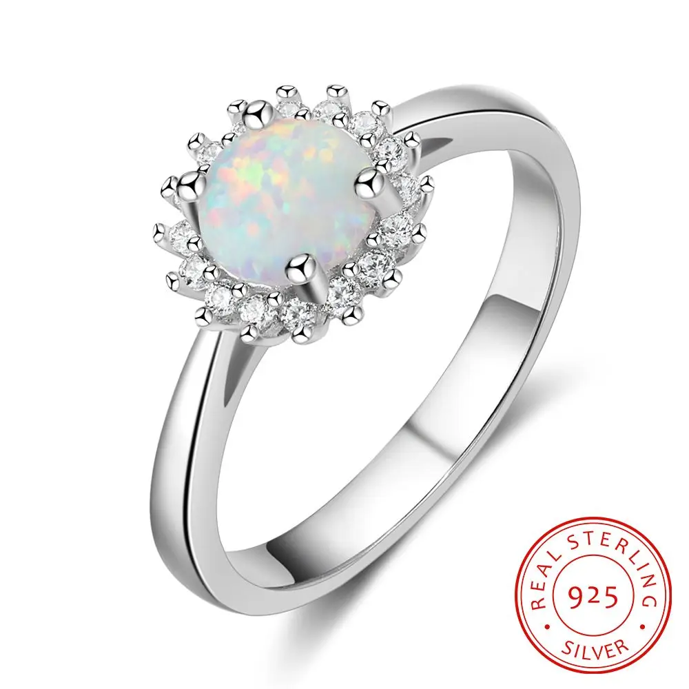 Shining Wedding Ring White Fire Opal 925 Sterling Silver Women Fashion