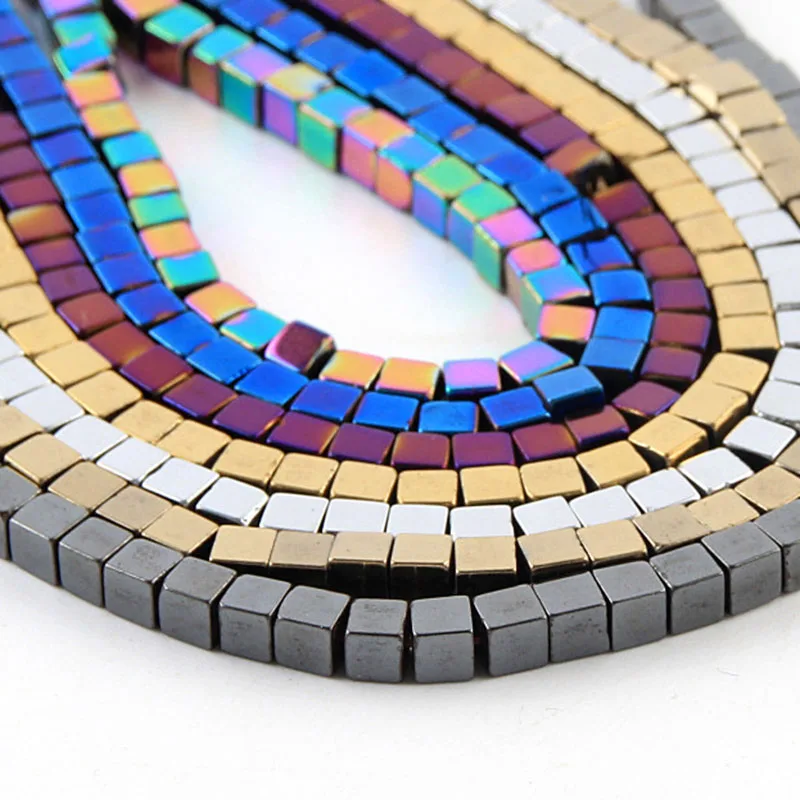 

4MM 100pcs/lot Hematite Black Stone Beads Square Shape Natural Stone Hematite Cube Square Loose Spacer Beads for Jewelry Making