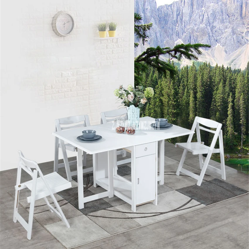 

Household Solid Wood Table Chair Set Modern Minimalist Kitchen Telescopic Dinner Table Small Folding Dining Table With 4 Chairs