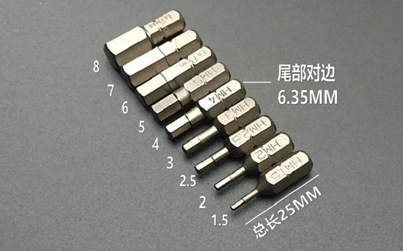 

New 9Pcs L25mm Magnetic Hex Screwdriver Bits 1.5-8MM Metric system S2 Steel 1/4" Hex Shank Allen security bit DIY Hand Tools