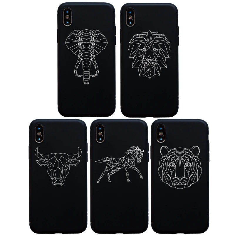 

Art Line Animal Elephant Horse Tiger Lion Soft Silicon Case For iPhone 7 8 6 6s Plus Cover For iphone X XS Max XR 5 5s SE Case