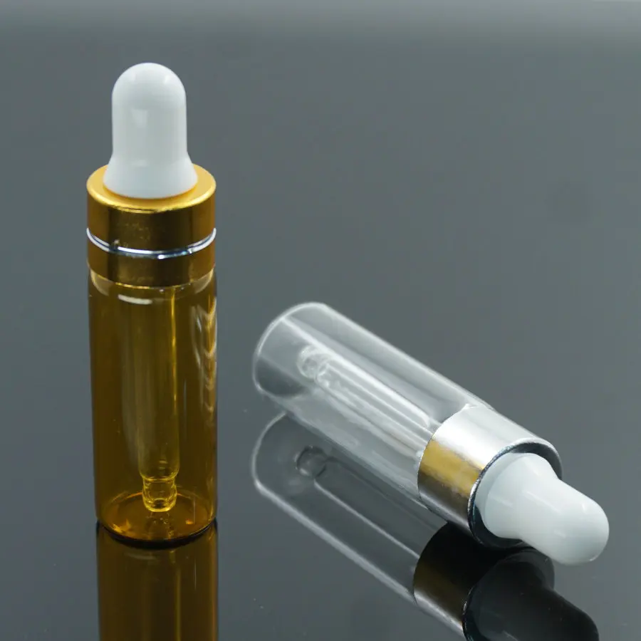 

50pcs/lot 5ml Amber Glass Dropper Bottle Empty Protable Sample Vial Refillable Essential Oil Jar Makeup Tools