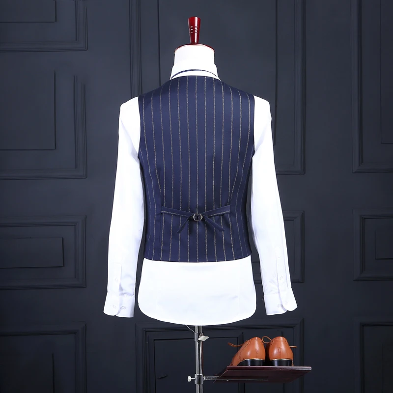 Men Double Breasted Tailored Suit Slim Fit Custom Made Pinstripe Navy Blue Wedding Suits For Men|blue wedding suit|tailored suitwedding suit |