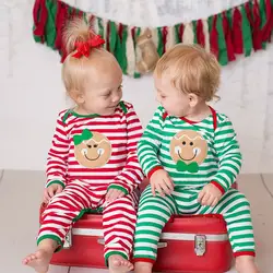 Милая хлопковая одежда с длинными рукавами для маленьких мальчиков и девочек Рождественские комбинезоны для малышей, костюм хлопковая