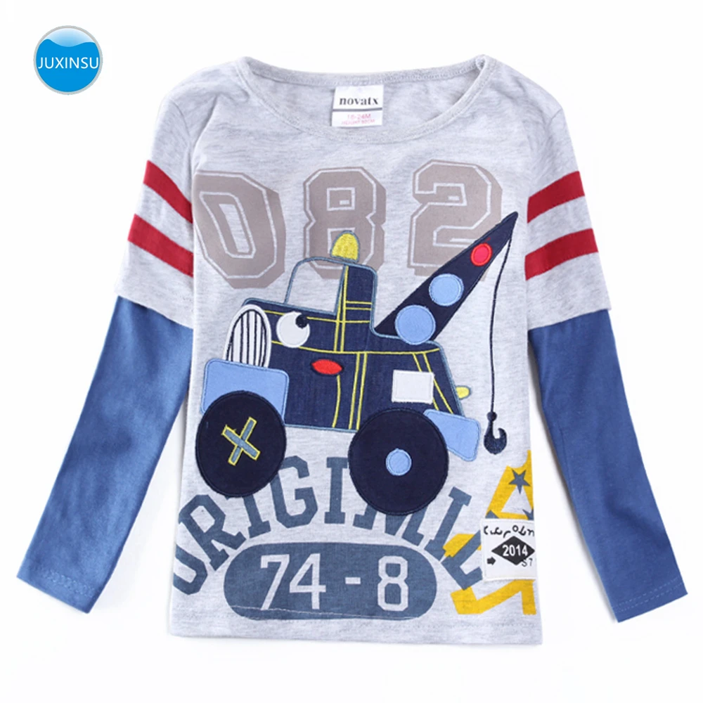 

JUXINSU Boys Cotton Long Sleeve T-shirt Car Cartoon Embroidery Autumn Winter Boy Casual children's wear 1-6 Years