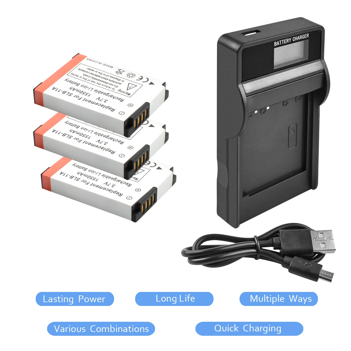 

3X 3.7V 1550mAh Li-ion SLB-11A Battery+Battery charger with LED ForSamsung WB1000 WB5000 CL65 CL80 HZ25W ST1000 ST5000 ST550 L20