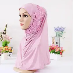 Модное кружевное платье с цветочным рисунком декор стразами шарф Для женщин мусульманин хиджаб глава Обёрточная бумага Головные уборы