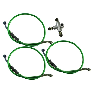 

3 Way Adaptor & 3x 80cm Clutch Brake Oil Hose Tube Pipe Line Green for Motorcycle