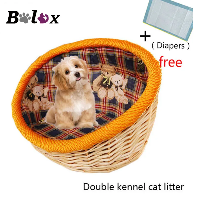 

Dog Kennel Traditional Chinese Hand-knit Cat Litter Environmental Breathable Pet Nest with Cotton Mat Willow Material Hot Sale