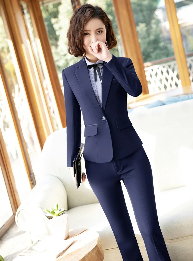 Novelty Navy Blue Women Business Suits With Jackets And Pants 2019 ...