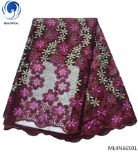 BEAUTIFICAL african tulle lace fabric 2019 purple african net lace latest french nigerian laces fabrics flower style ML4N665