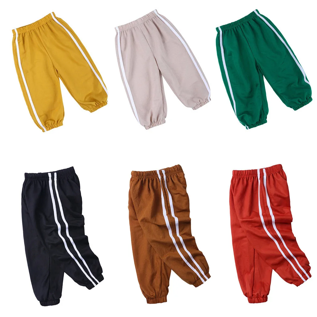 

Kid Boy Girl Solid Stripe Anti-Mosquito Long Pants Toddler Baby Summer Fashion Casual Trousers