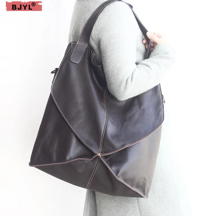 

BJYL New personality Women handbags fashion simple suede female genuine leather shoulder bag stitching large capacity bags